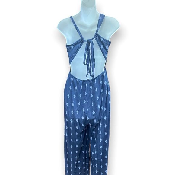 AUDREY 3+1 GEO PRINT WIDE LEG UTILITY JUMPSUIT OPEN TIE BACK - Picture 4 of 6